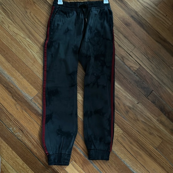 Aqua jogger black tie dye with deep red ribbon tacing stripe on sides. - Picture 2 of 4